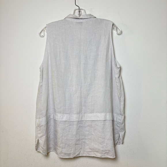 ROSSO35 Made in Italy Linen Ethereal Light Grey Button Down Tunic Sleeveless Top - Picture 5 of 16